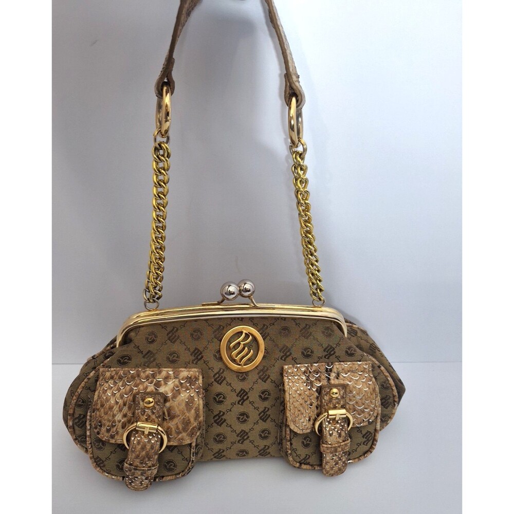 Vintage RARE Y2K 2000's Rocawear Shoulder Bag Brown Logo Kiss Lock Chain Strap